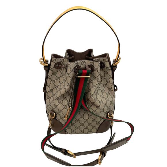 New GUCCI Neo Vintage GG Supreme Bucket Backpack Tiger Head Logo Drawstring Tan - Picture 3 of 16